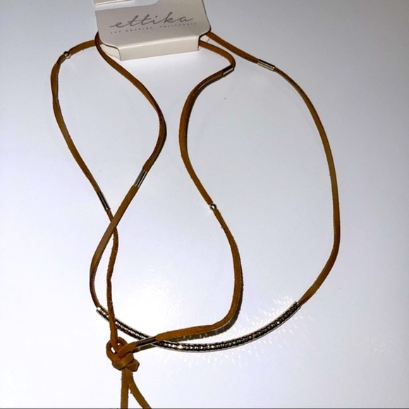 Ettika REVOLVE Brown Suede Choker Gold Accents Bolo Necklace - Picture 6 of 8